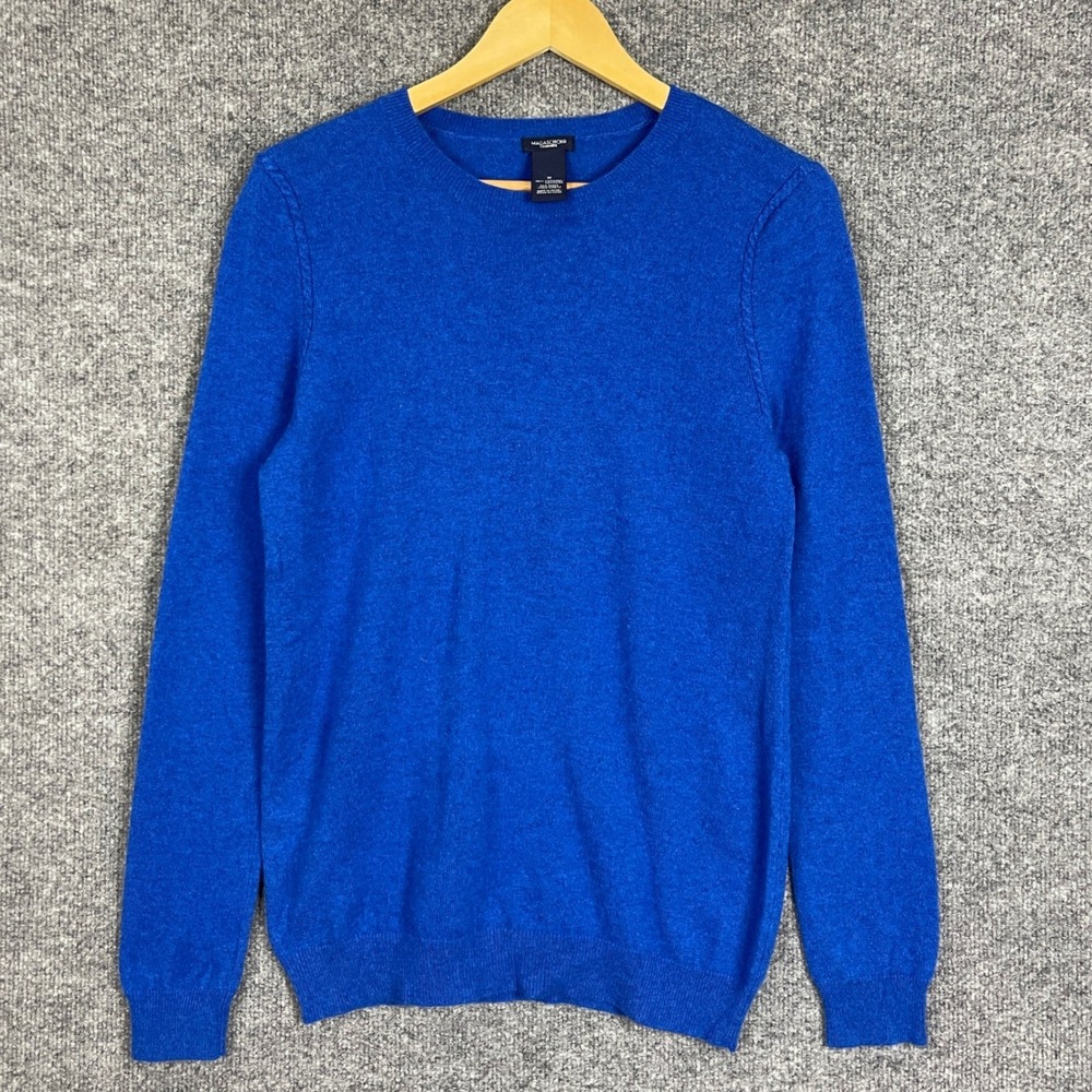 Magaschoni Cashmere Sweater Womens Medium Blue Excellent Crewneck Long Sleeve